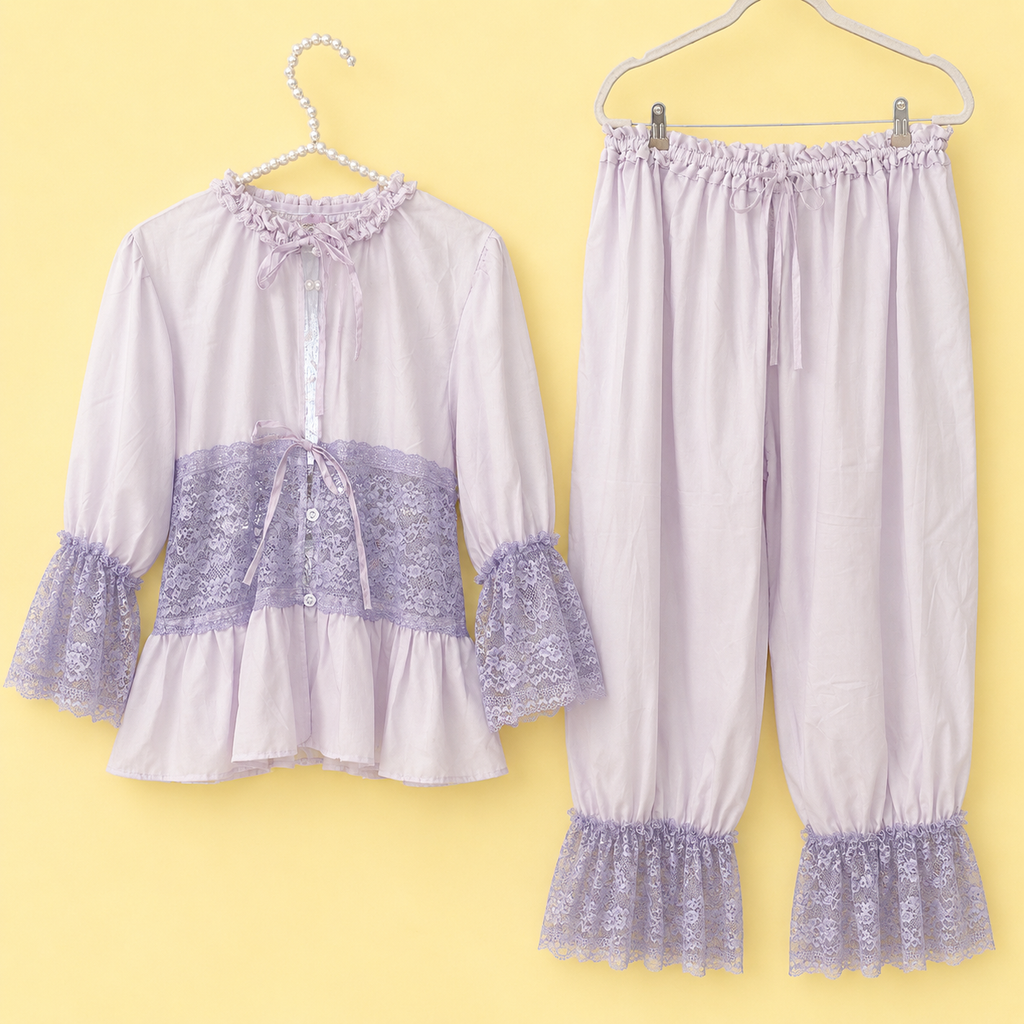 100% Pure Cotton Lace pajama Set "Madelyn"