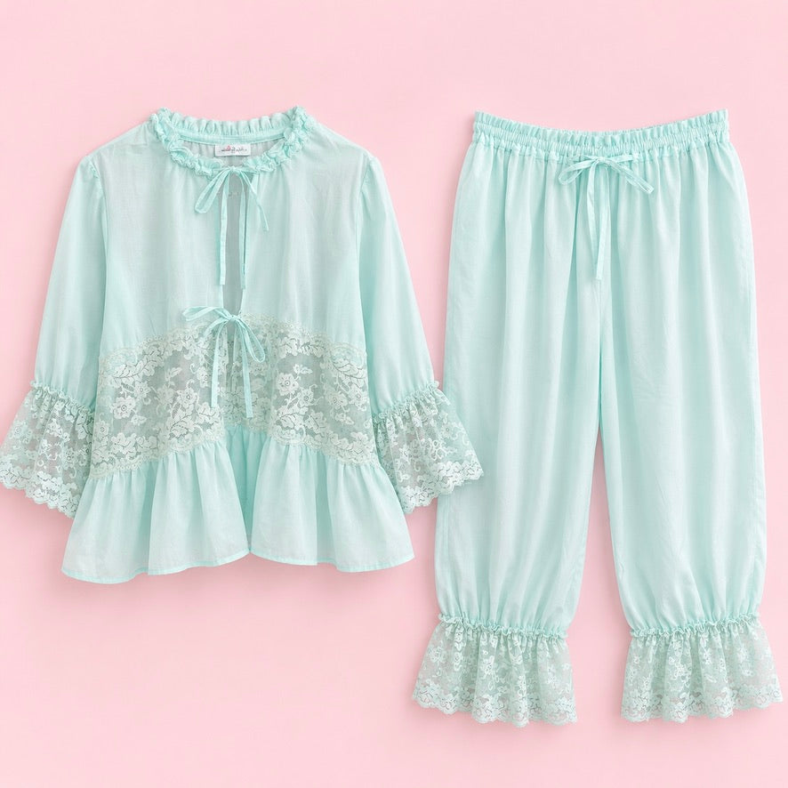 100% Pure Cotton Lace pajama Set "Madelyn"