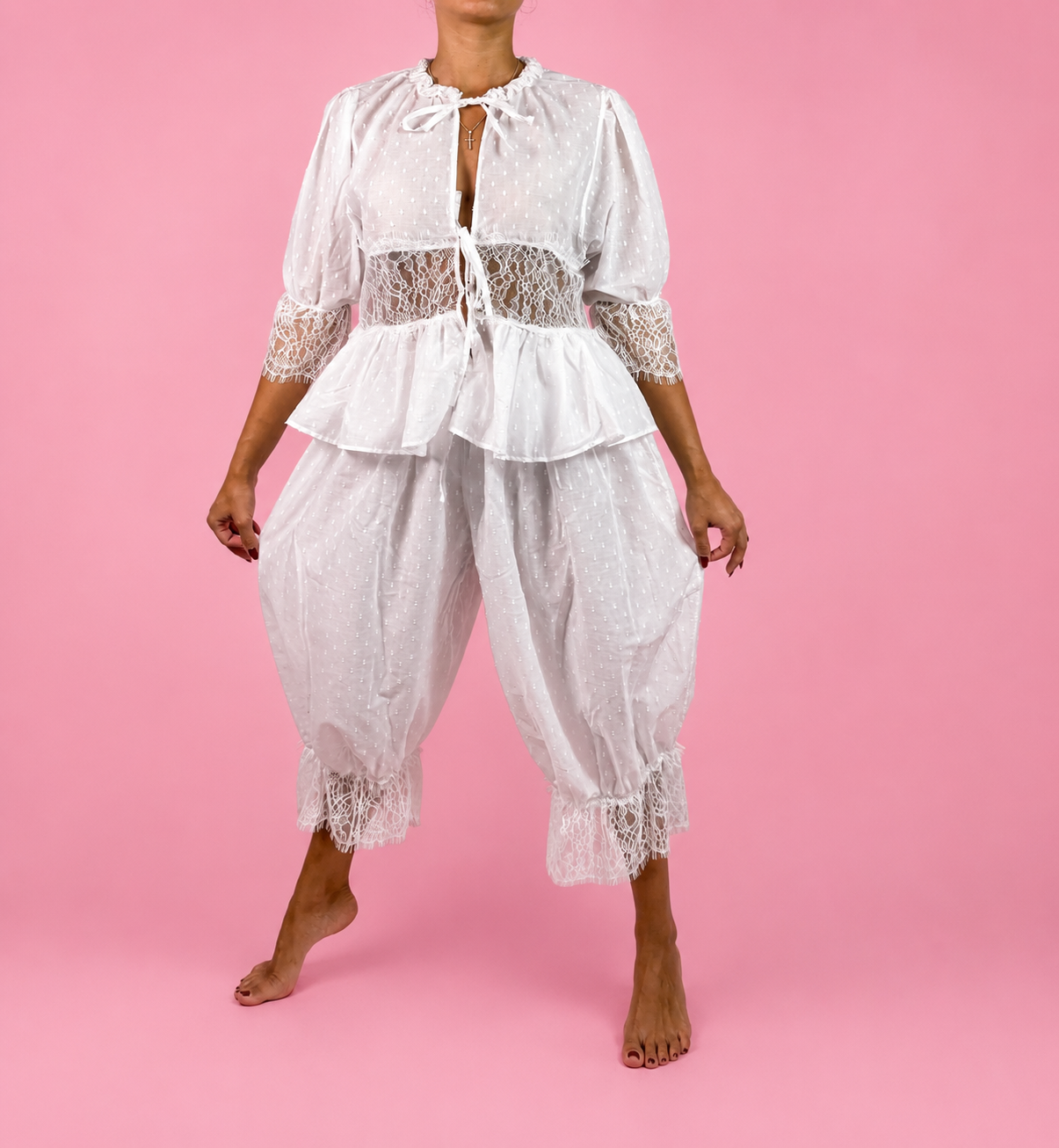 100% Pure Cotton Lace pajama Set "Madelyn"